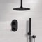 Matte Black Thermostatic Ceiling Shower System with Rain Shower Head and Hand Shower